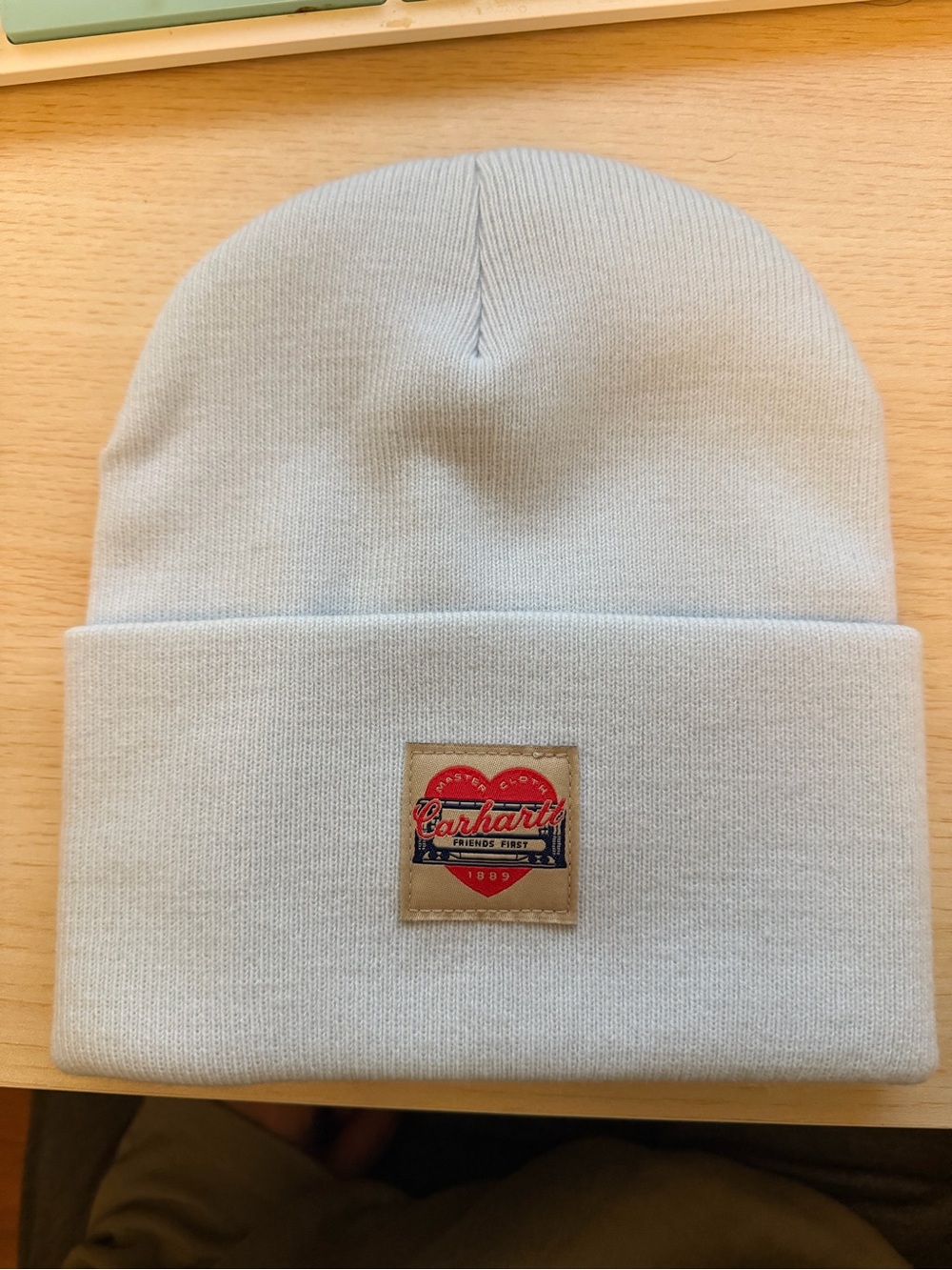 Carhartt Pale Blue Knit Beanie with Heart Patch